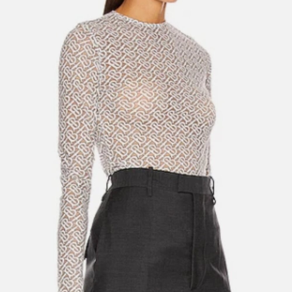 Burberry Women Panaro TB Monogram Long Sleeve Shirt, Off White Sz Small NWT $590